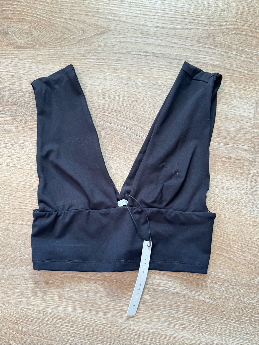 Susana Monaco Deep V Wide Strap Crop Top in black